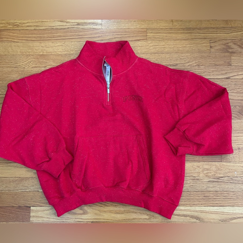 Victoria’s Secret PINK Half Zip Sweater Women’s XL Red with Metallic Flakes New